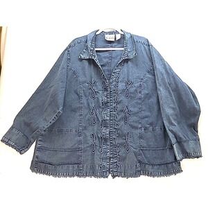 Keren Hart 3X Embroidered Denim Top‎